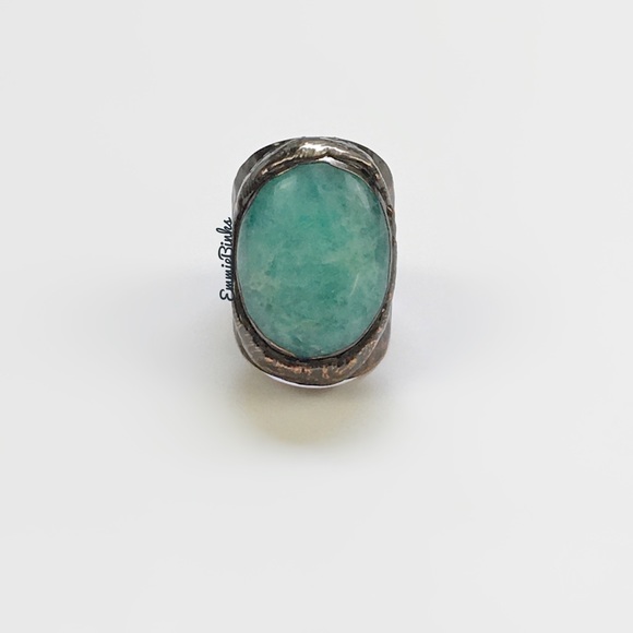 New Blue Quartz & Textured Copper Statement Chunky Cocktail Ring - Picture 2 of 16